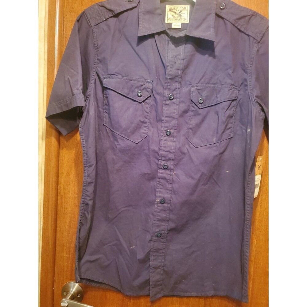 Men's‎ Short Sleeve Casual Shirt,American Living,Navy Blue,Small,Button Down